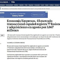 El mercado transaccional espaol registra 77 fusiones y adquisiciones en agosto por 3.867 millones